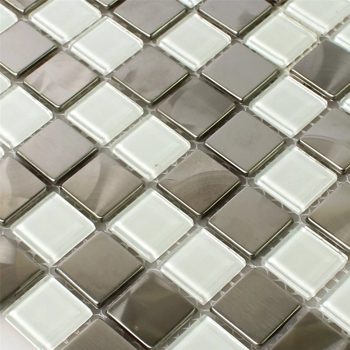 Échantillon Mosaïque Verre Acier Inoxydable Blanc Argent Mix