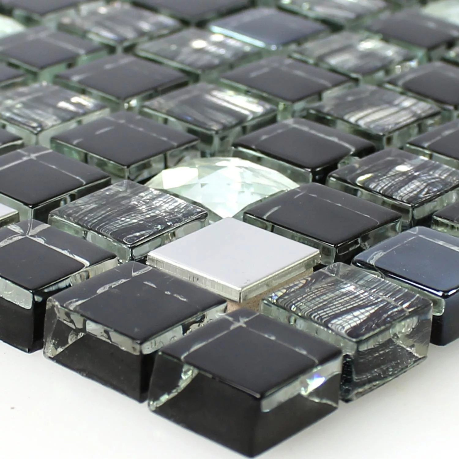 Verre Acier Inoxydable Mosaïque Carrelage Malaya Noir Carré 15