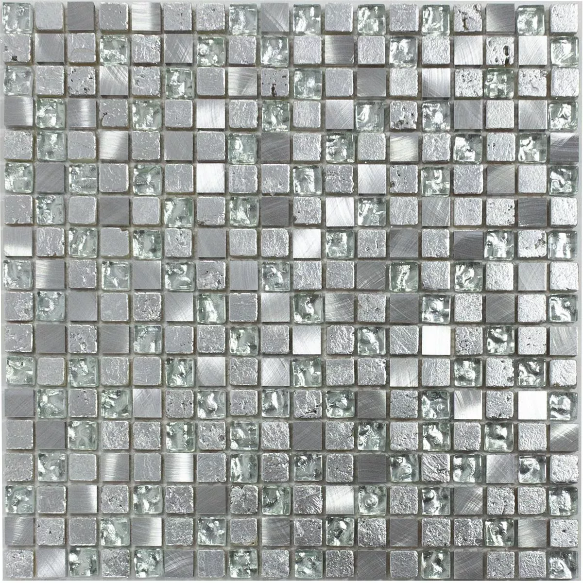 Échantillon Pierre Naturelle Verre Aluminium Mosaïque Carrelage Stilo Gris Clair Argent