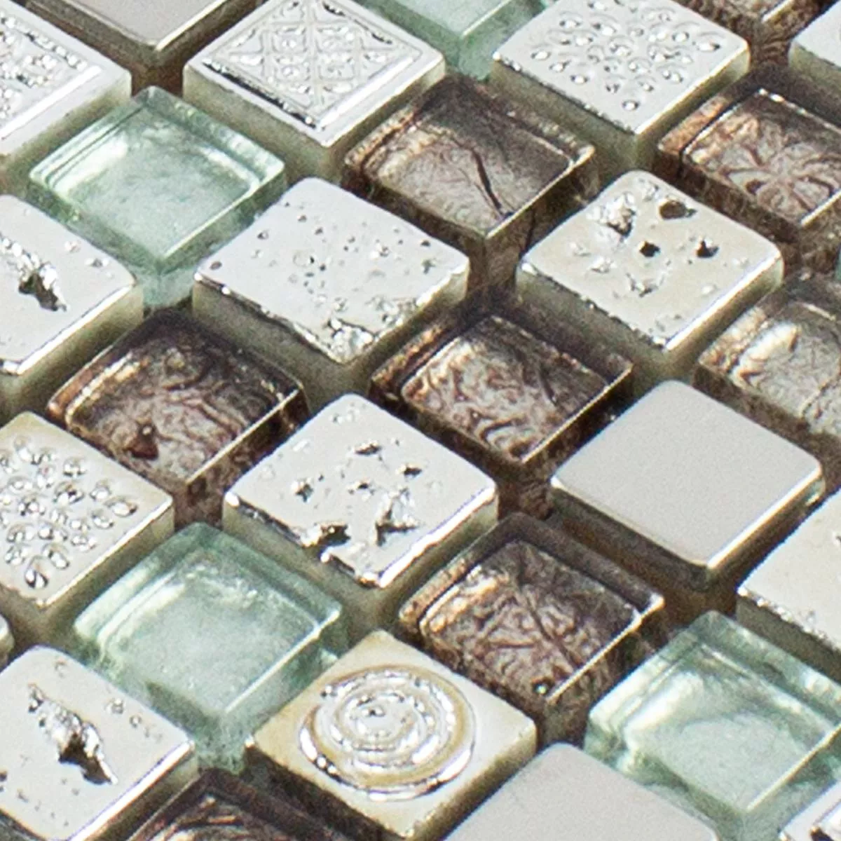 Échantillon Verre Résine Métal Mosaïque Carrelage Falco Brun Argent