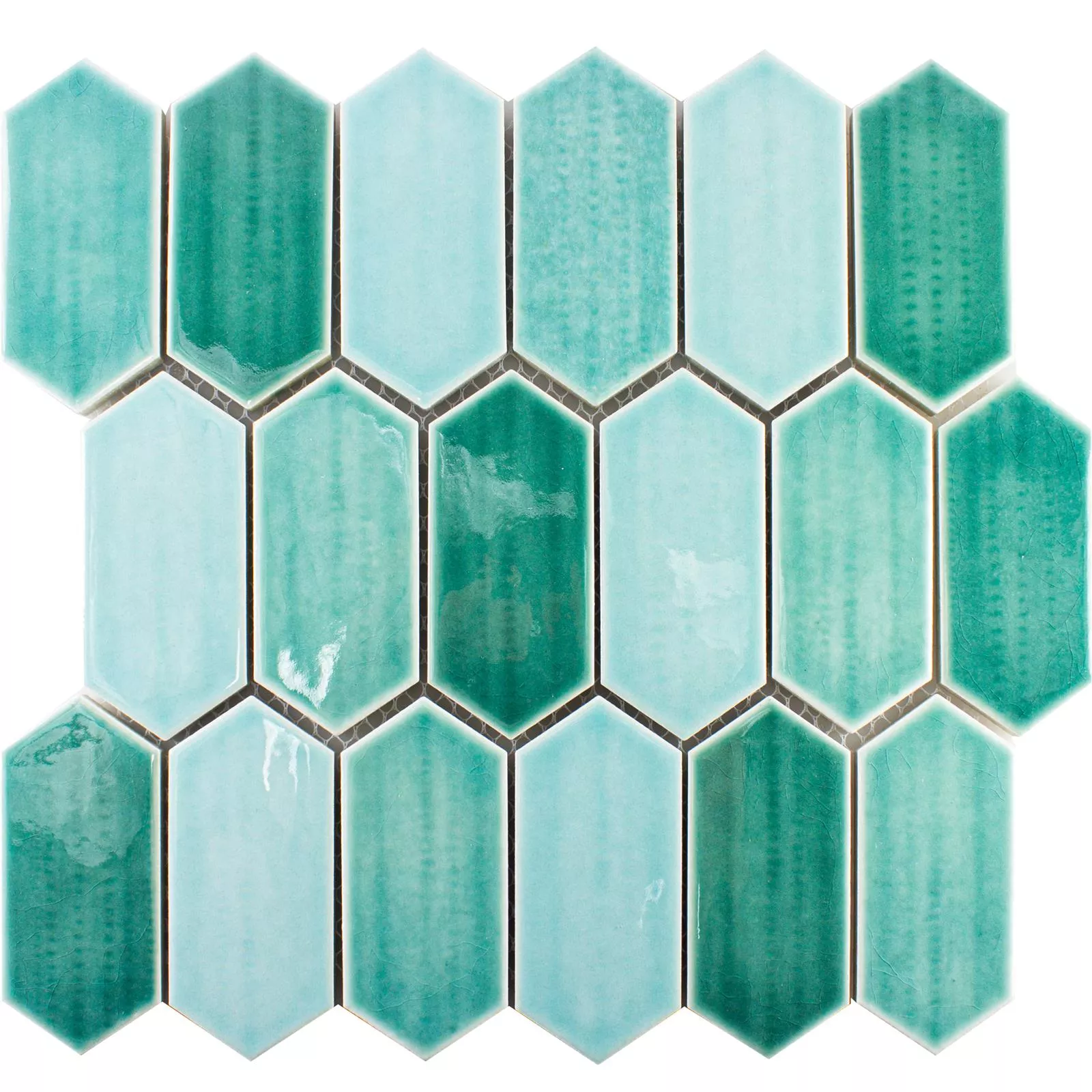 Échantillon Céramique Mosaïque Carrelage McCook Hexagone Long Turquoise Vert