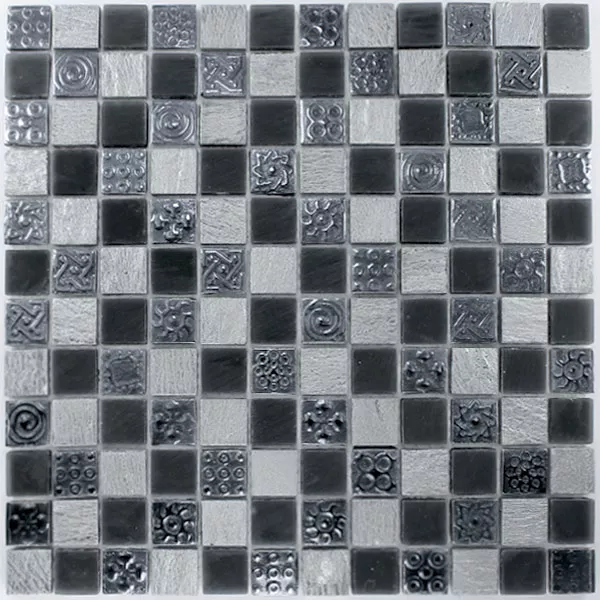 Bordure Mosaïque Verre Et Pierre Naturelle – Noir Or, Finition Brillante, 48x300 Mm