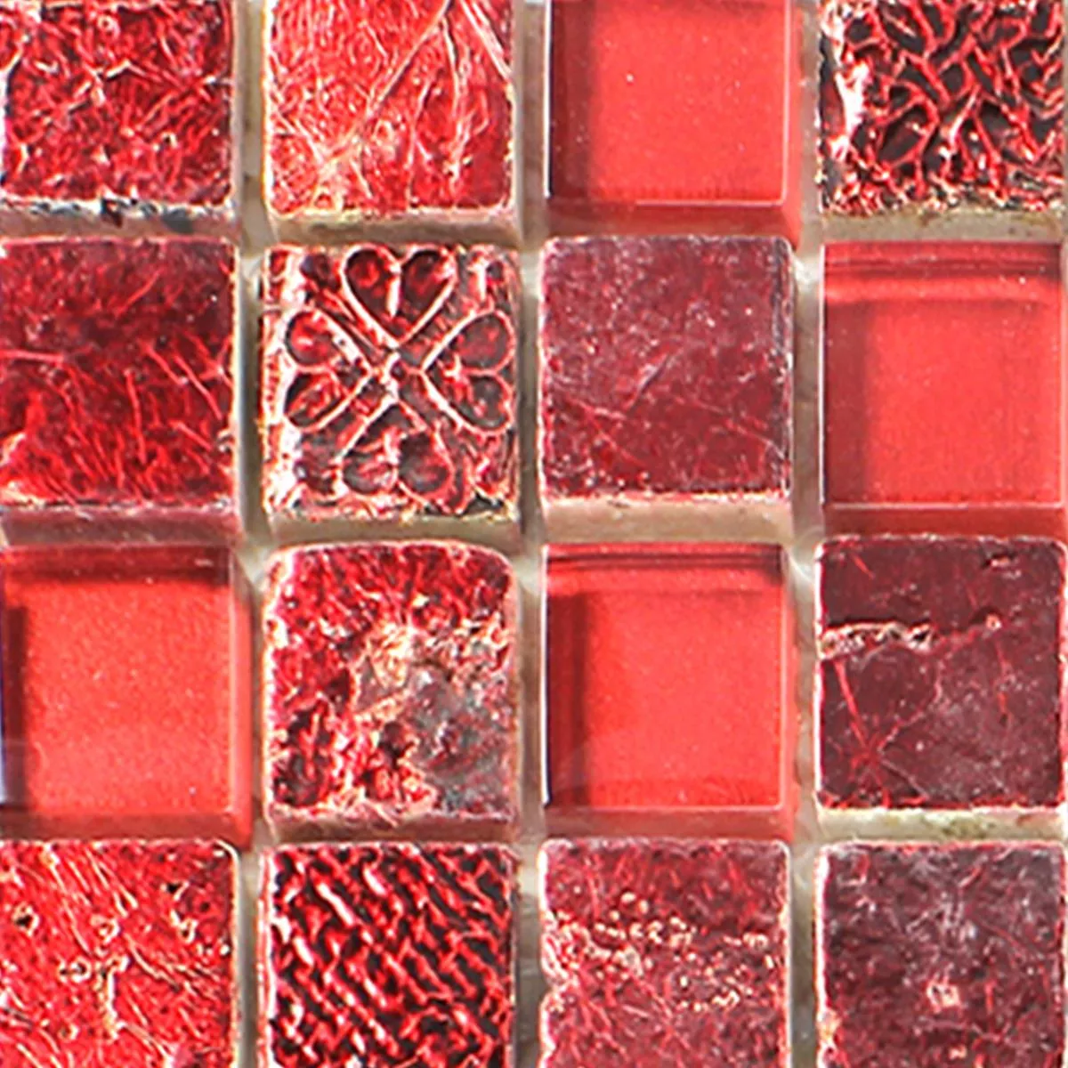 Échantillon Verre Calcaire Marbré Mosaïque Lava Rouge Duo