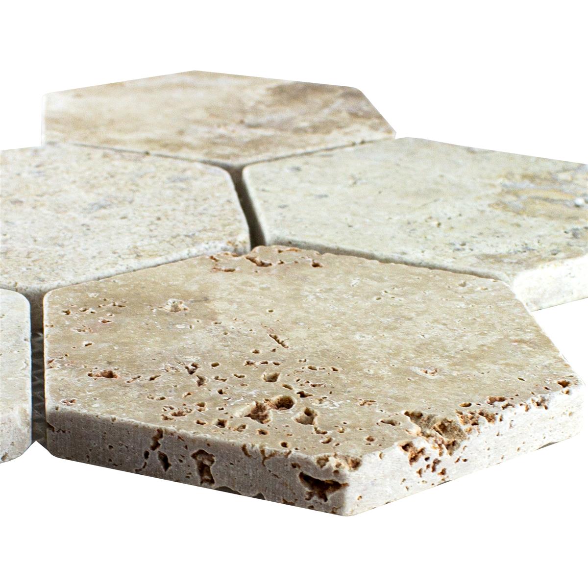Travertin Pierre Naturelle Mosaïque Carrelage Mercado Hexagone Beige