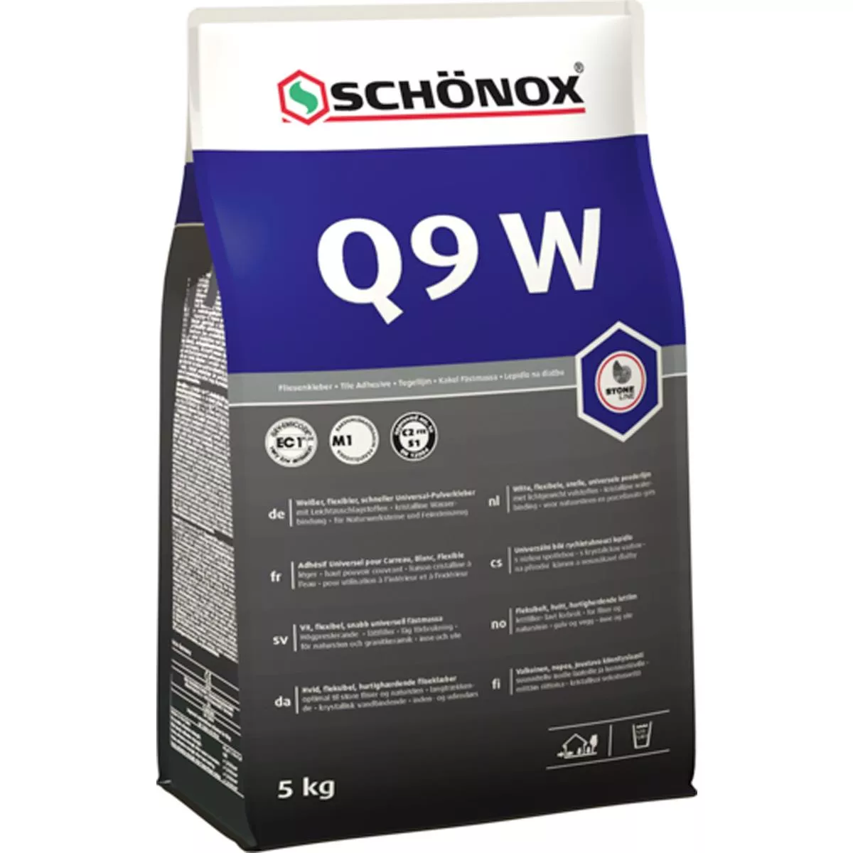Colle à carrelage Schönox Q9 W, colle universelle en poudre blanche et flexible, 5 kg