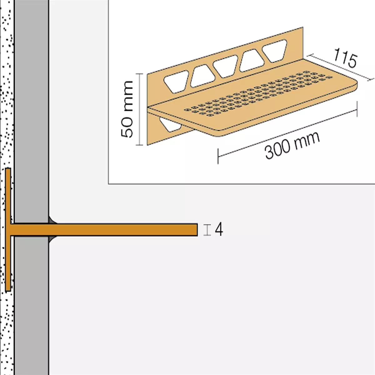 Etagère de douche étagère murale Schlüter rectangle 30x11,5cm ivoire pur