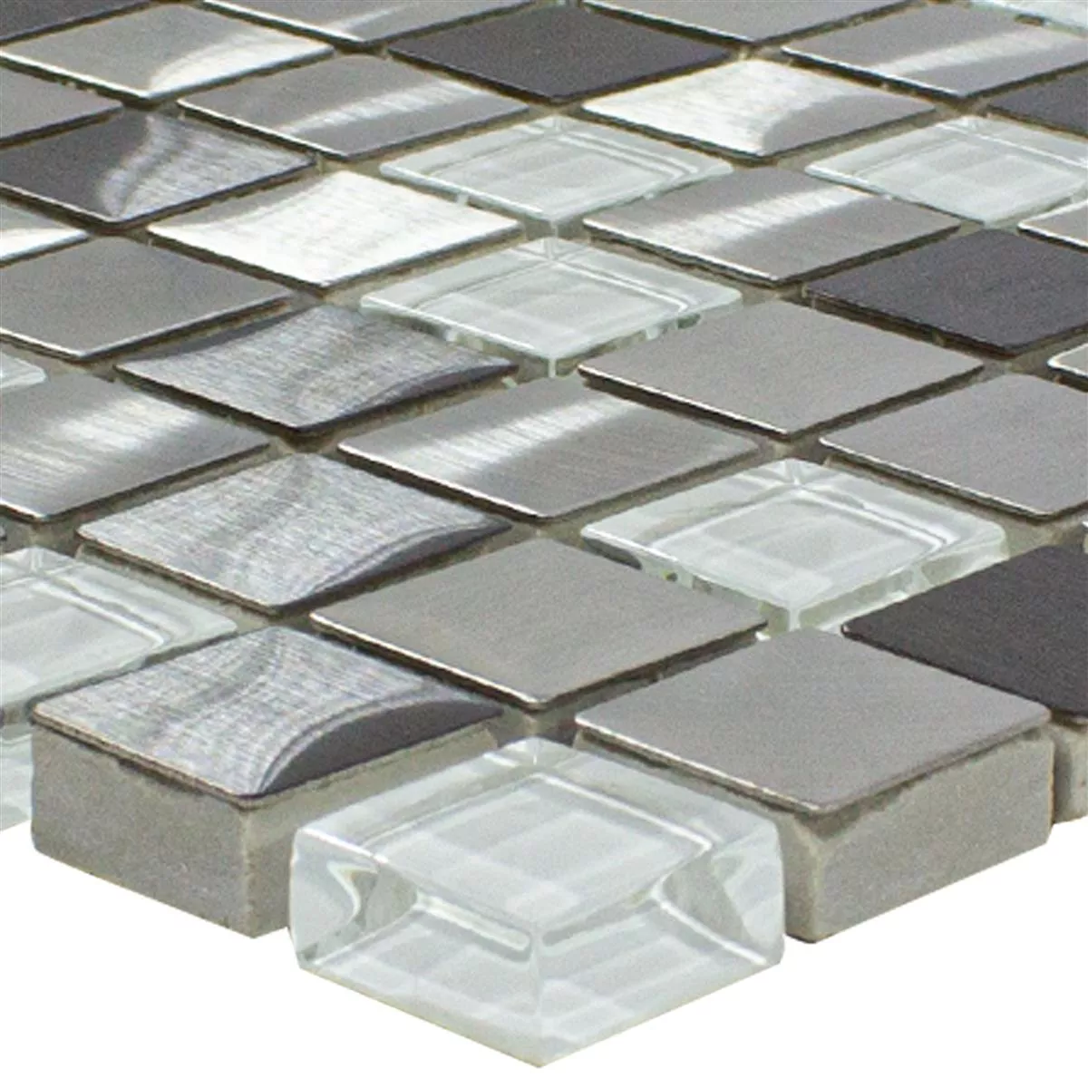 Échantillon Verre Métal Acier Inoxydable Mosaïque Carrelage Stella Blanc Argent