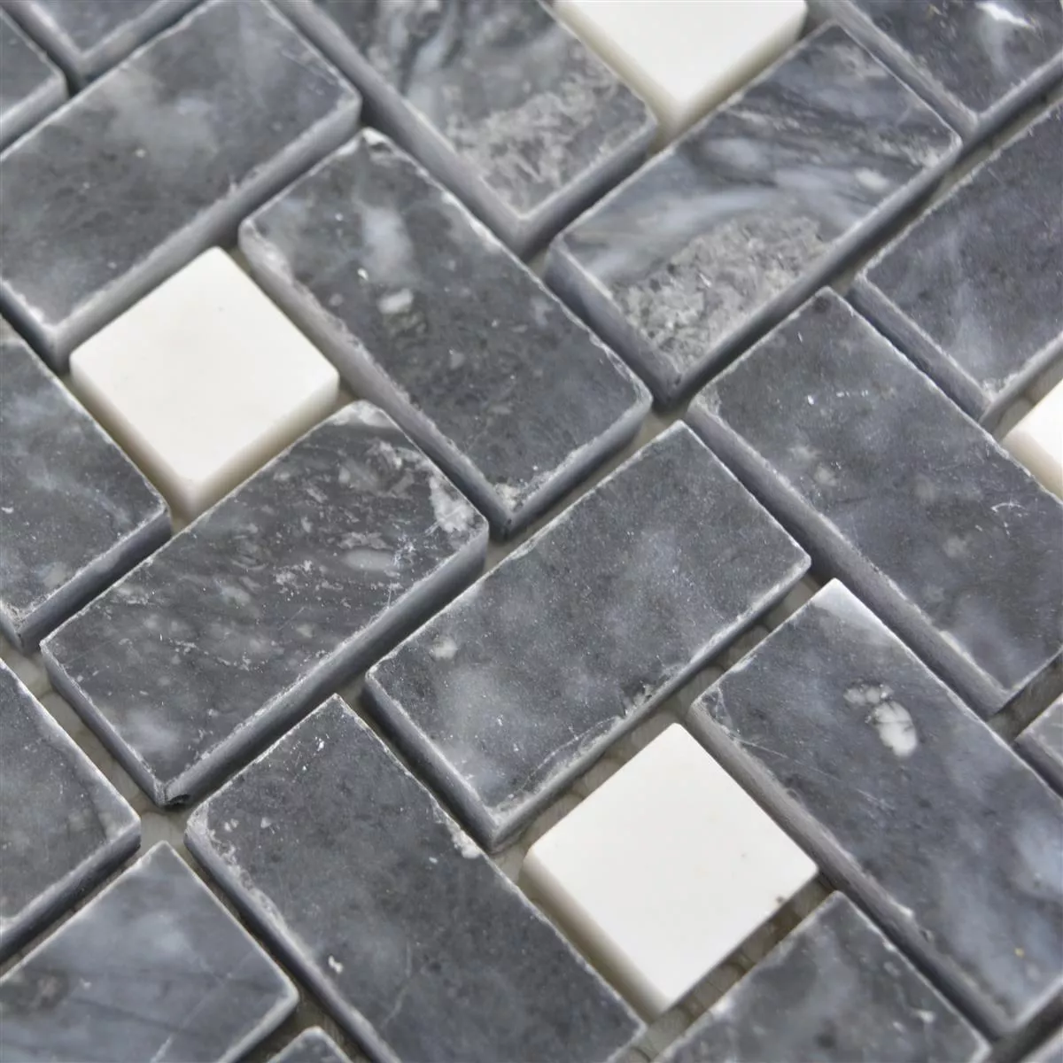 Mosaïque sur filet en marbre blanc et gris Hexagone Mosaïque sur filet en marbre blanc et gris Hexagone