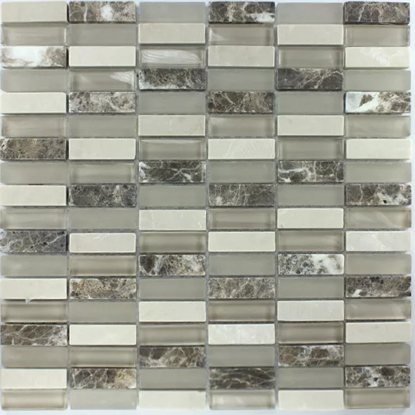 Échantillon Verre Marbré Mosaïque 15x48x8mm Brun Beige Mix Sticks