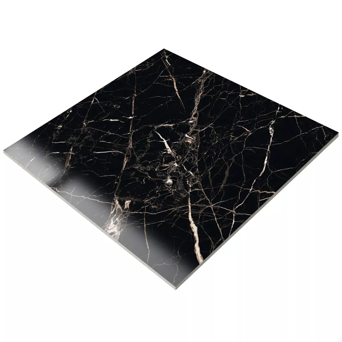 Carrelage Sol Et Mur Trento Marbre Optique Noir Or Poli Brillant Brillant 60x60cm