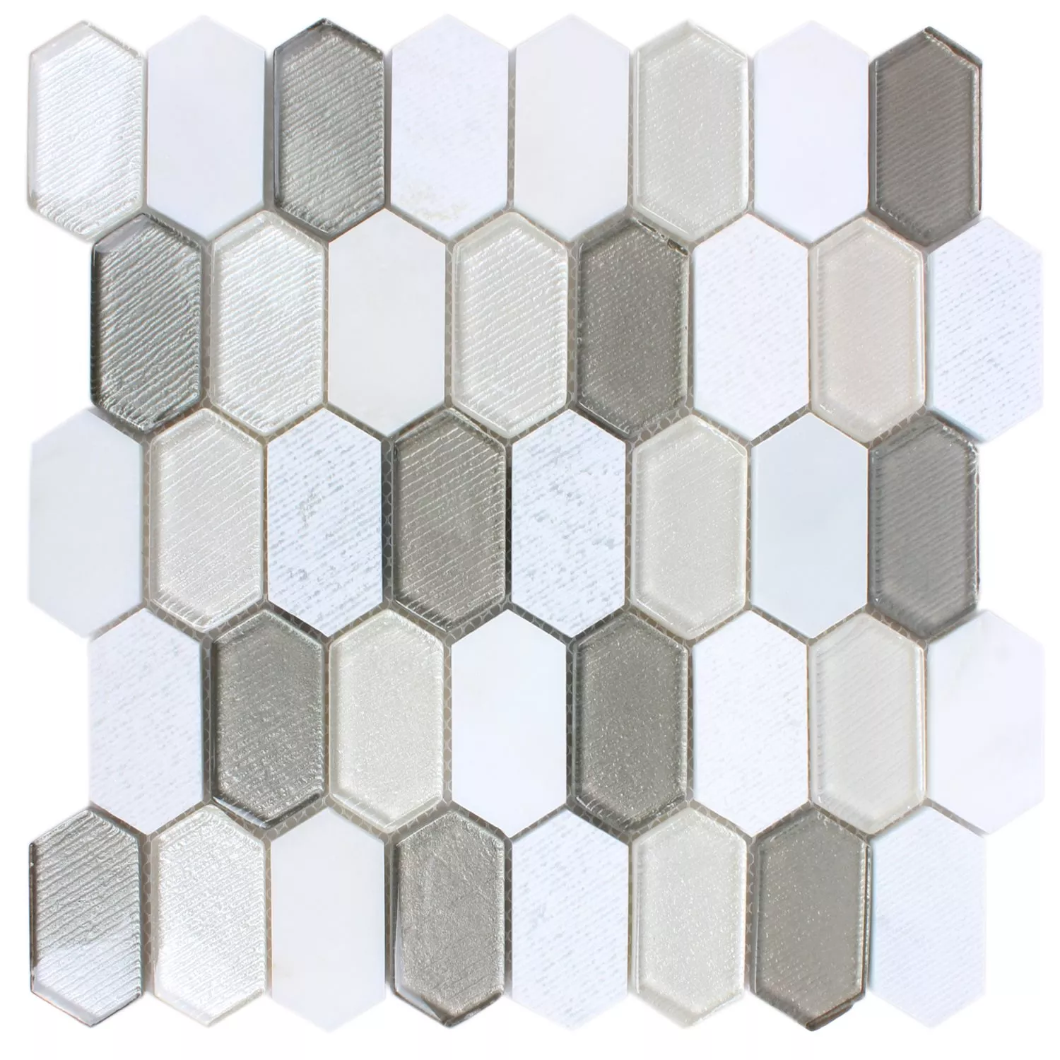 Carrelage Mosaïque Februata Hexagone Blanc Beige Gris