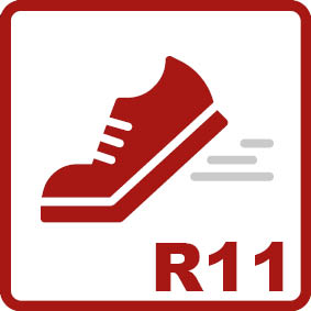 Antidérapant R11 
Angle d'inclinaison de 19-27°Valeur de frottement élevée, adaptée à des zones telles que les laboratoires, les ateliers automobiles ou les usines d'embouteillage de boissons.