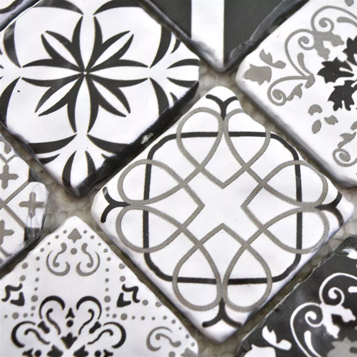 Échantillon Mosaïque En Verre Carrelage Starlite Retro Noir Blanc 