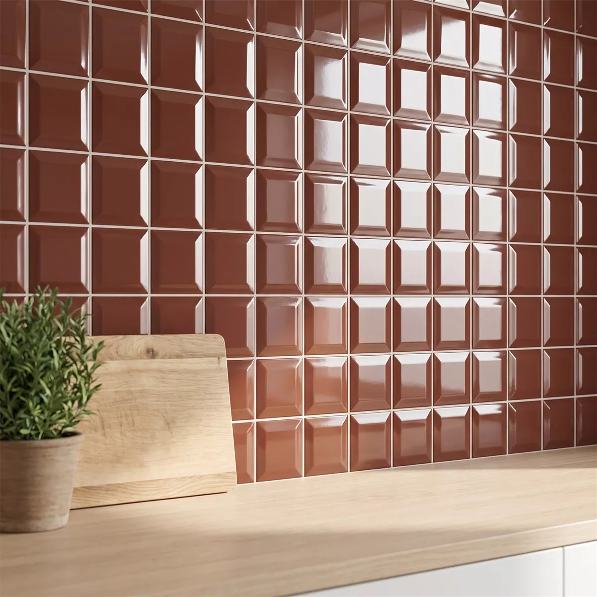 Carrelage métro Brun Brillant 10x10 cm Avec Facette Catarina Marron