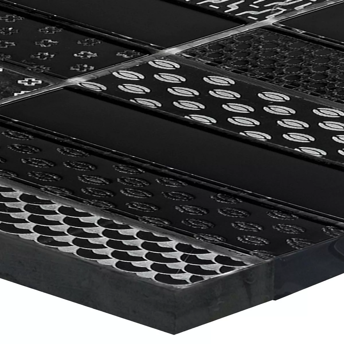 Mosaïque Verre Pierre naturelle Carrelage Celestiana Ornament Brick Noir Mix Mosaïque Verre Pierre naturelle Carrelage Celestiana Ornament Brick Noir Mix