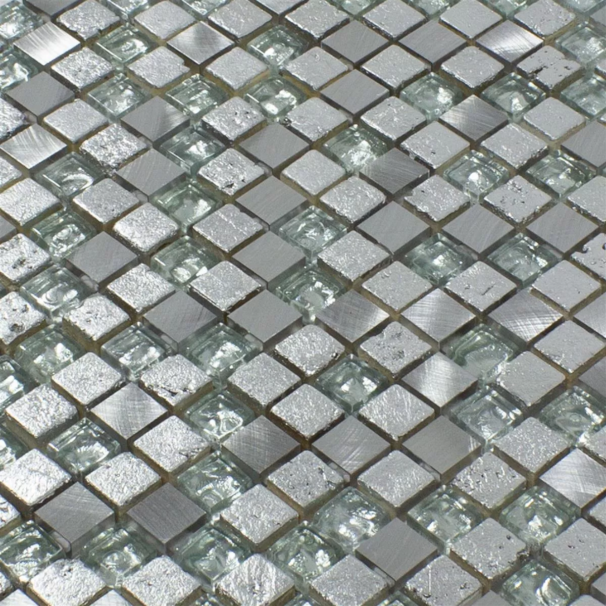 Échantillon Pierre Naturelle Verre Aluminium Mosaïque Carrelage Stilo Gris Clair Argent