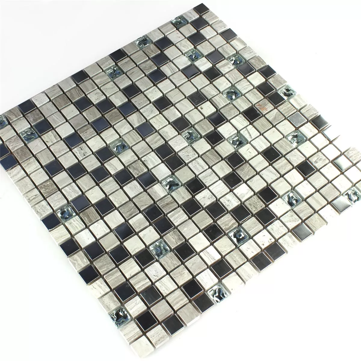 Échantillon Mosaïque Verre Acier Inoxydable Gris 