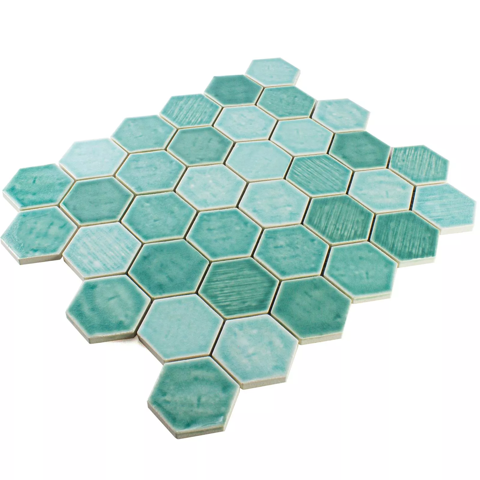 Mosaique W hexagonal décor fleur verte 5x5cm en plaque de 29.5x28.1cm Mosaique W hexagonal décor fleur verte 5x5cm en plaque de 29.5x28.1cm