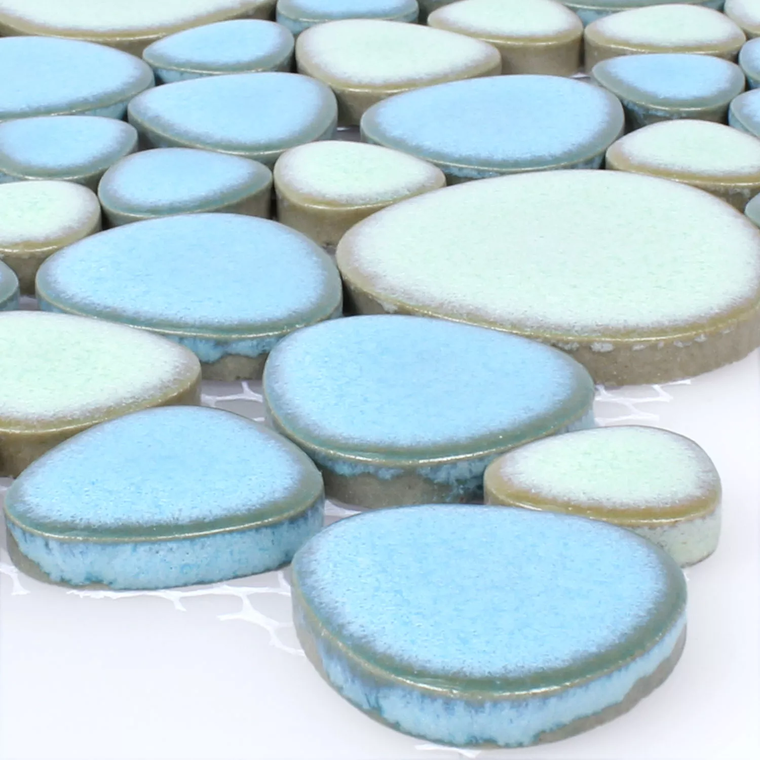 Mosaïque Céramique Galets Optique Turquoise