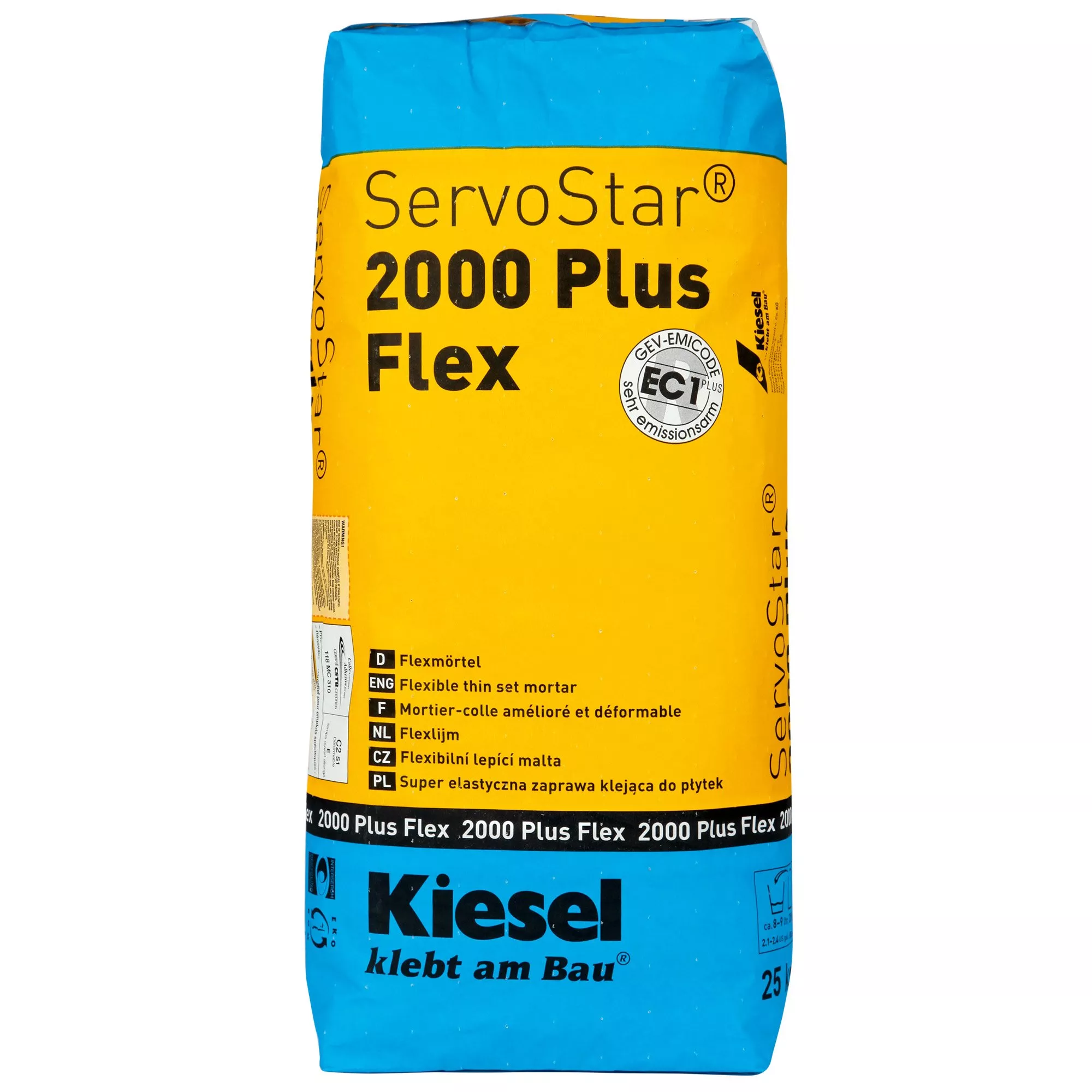 Colle à carrelage Kiesel Servostar 2000 - Mortier cimentaire en couche mince flexible et modifié plastique (25KG)