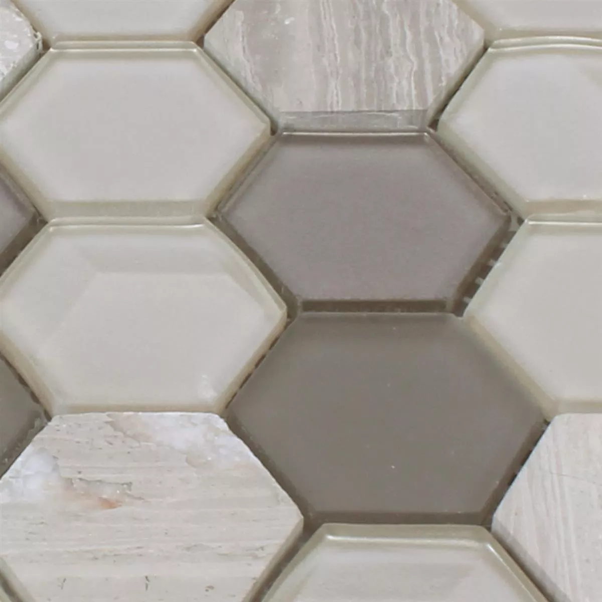 Hexagone Verre Mosaïque Pierre Naturelle Gris Clair 3D