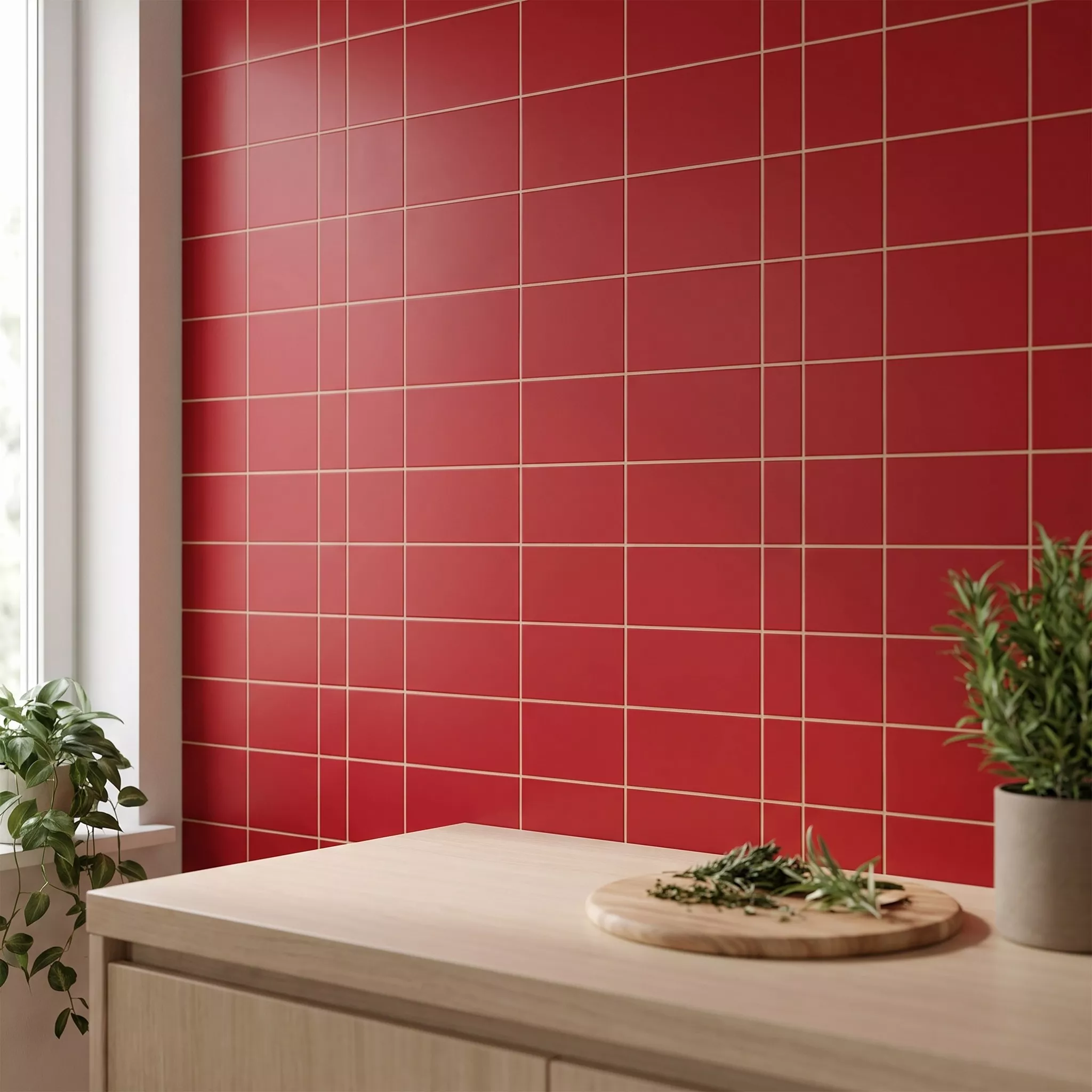 Carrelage métro Rouge Mat 10x10 cm Sans Facette Freyburg Fuego
