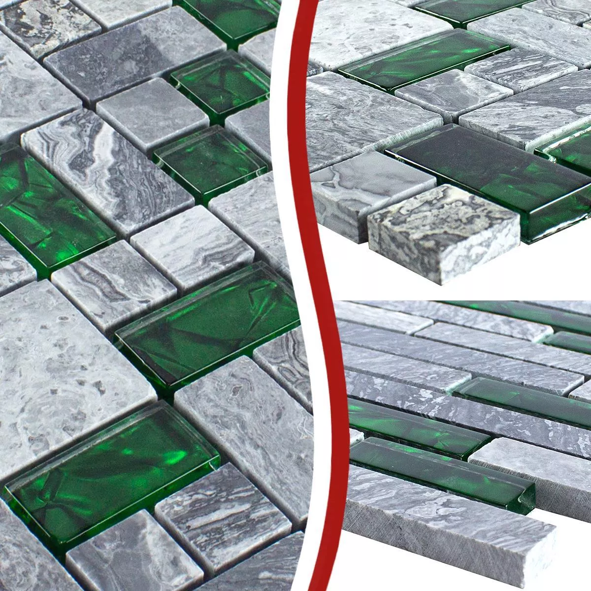 Échantillon Mosaïque Verre Pierre naturelle Carrelage Sinop Gris Vert
