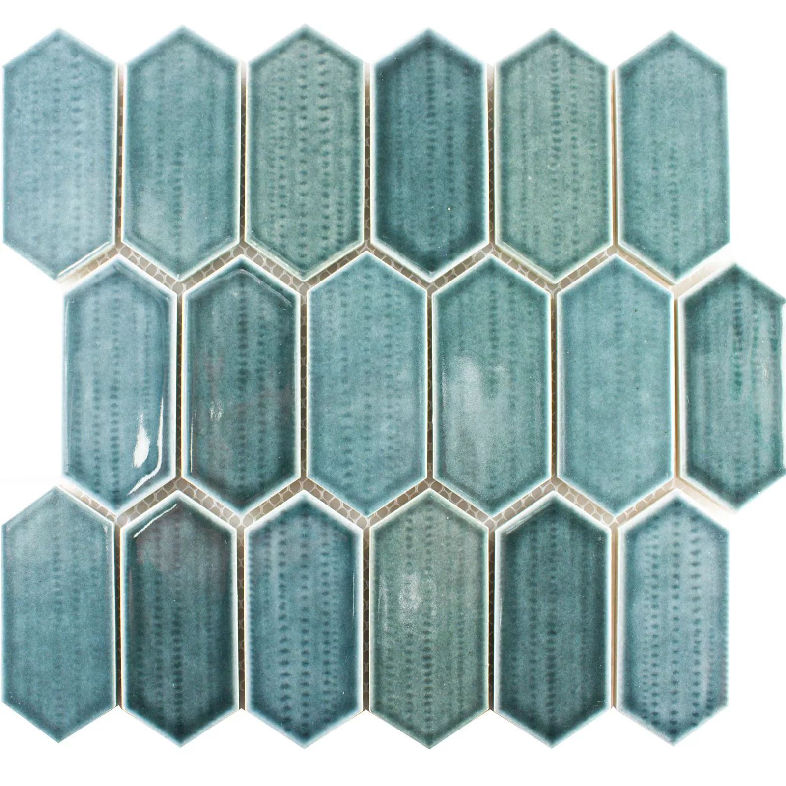 Échantillon Céramique Mosaïque Carrelage McCook Hexagone Long Bleu Gris