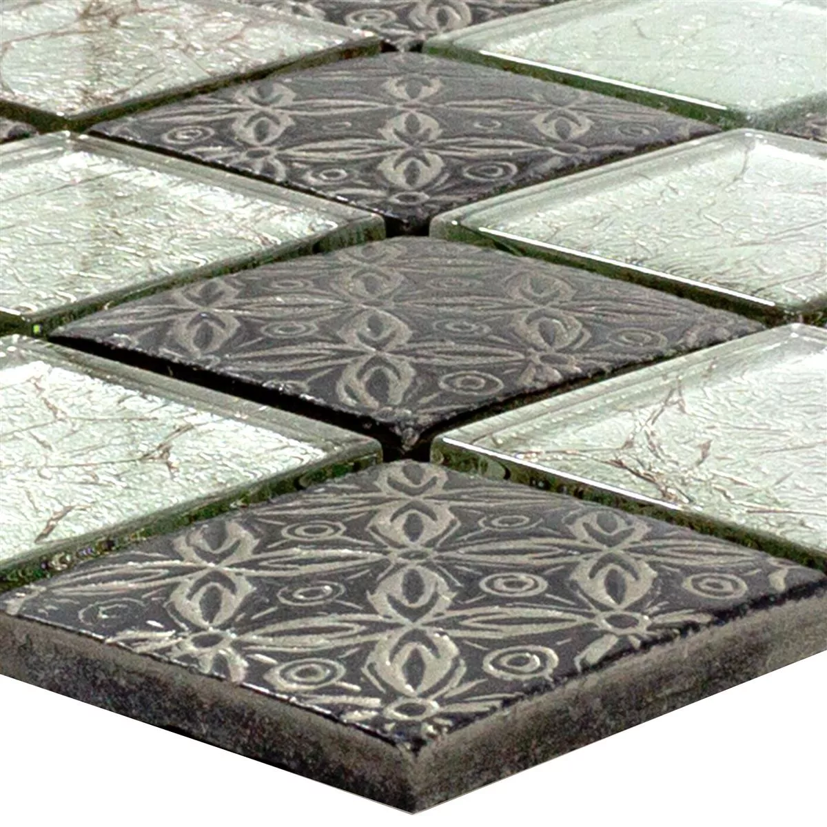 Mosaïque En Verre Carrelage Bayford Ornament Argent Noir Mosaïque En Verre Carrelage Bayford Ornament Argent Noir