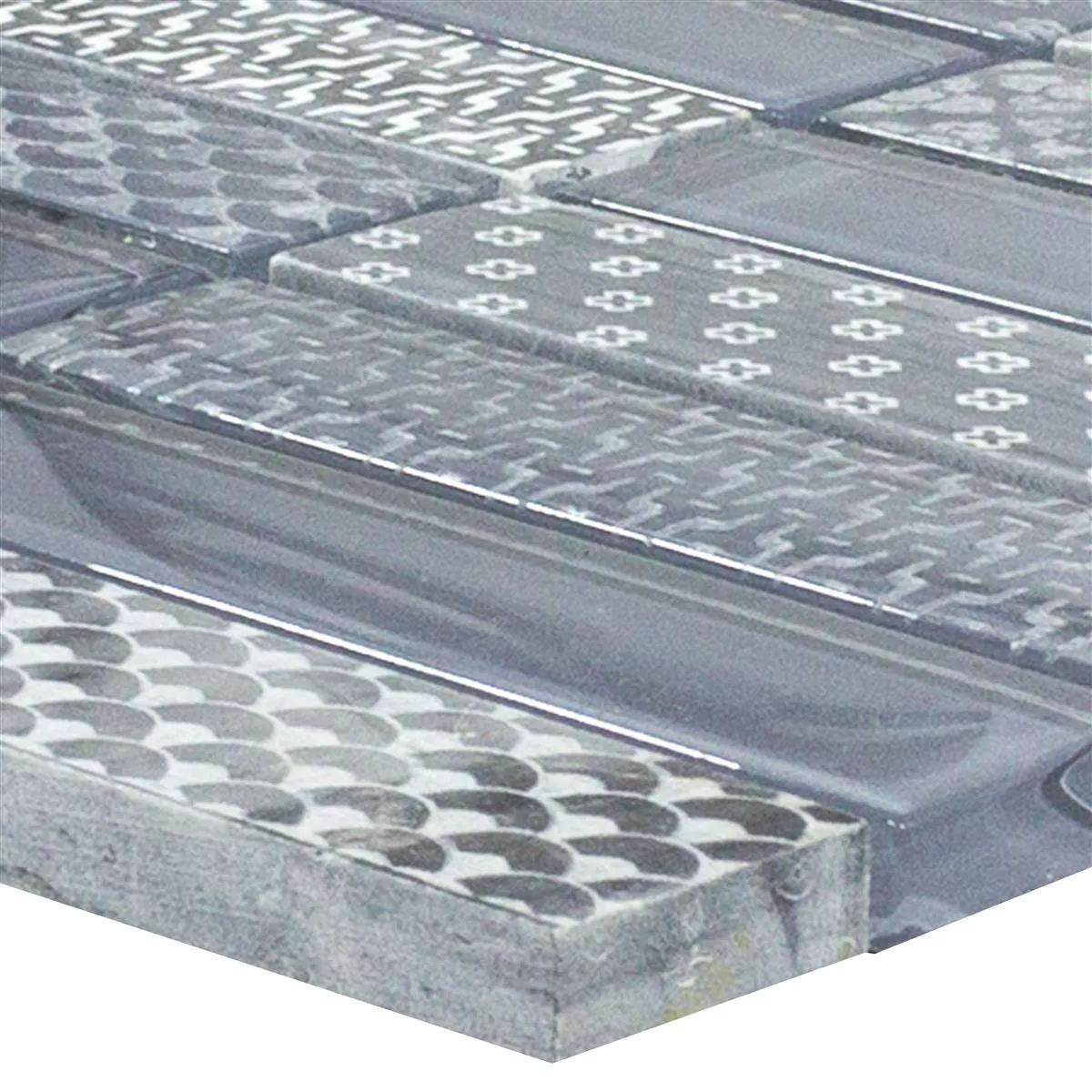 Mosaïque Verre Pierre naturelle Carrelage Celestiana Ornament Brick Gris Mix Mosaïque Verre Pierre naturelle Carrelage Celestiana Ornament Brick Gris Mix