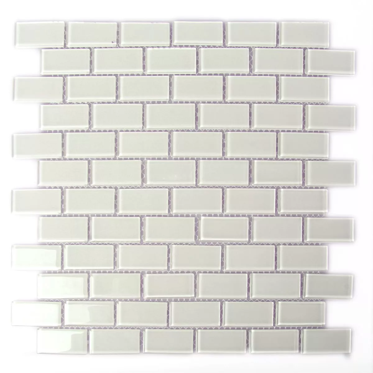 Mosaïque Verre Brick Blanc Brillant 25x50x4mm