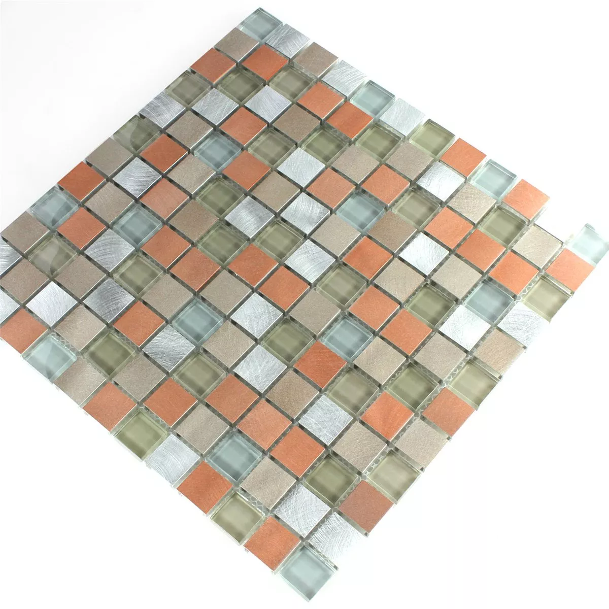 Aluminium Verre Metal Mosaïque Orange Argent Mix