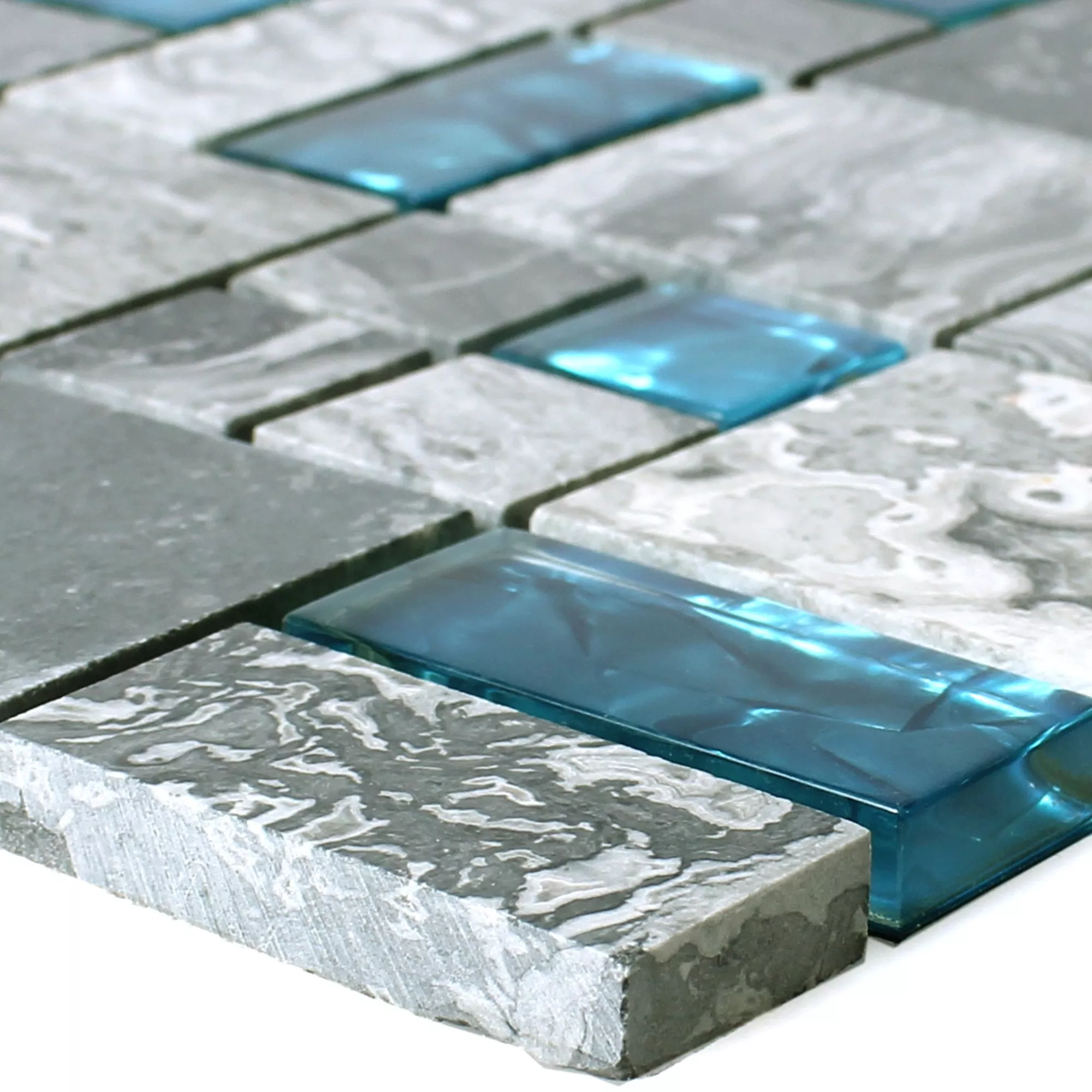 Échantillon Mosaïque Verre Carreaux Pierre Naturelle Sinop Gris Bleu 2 Mix