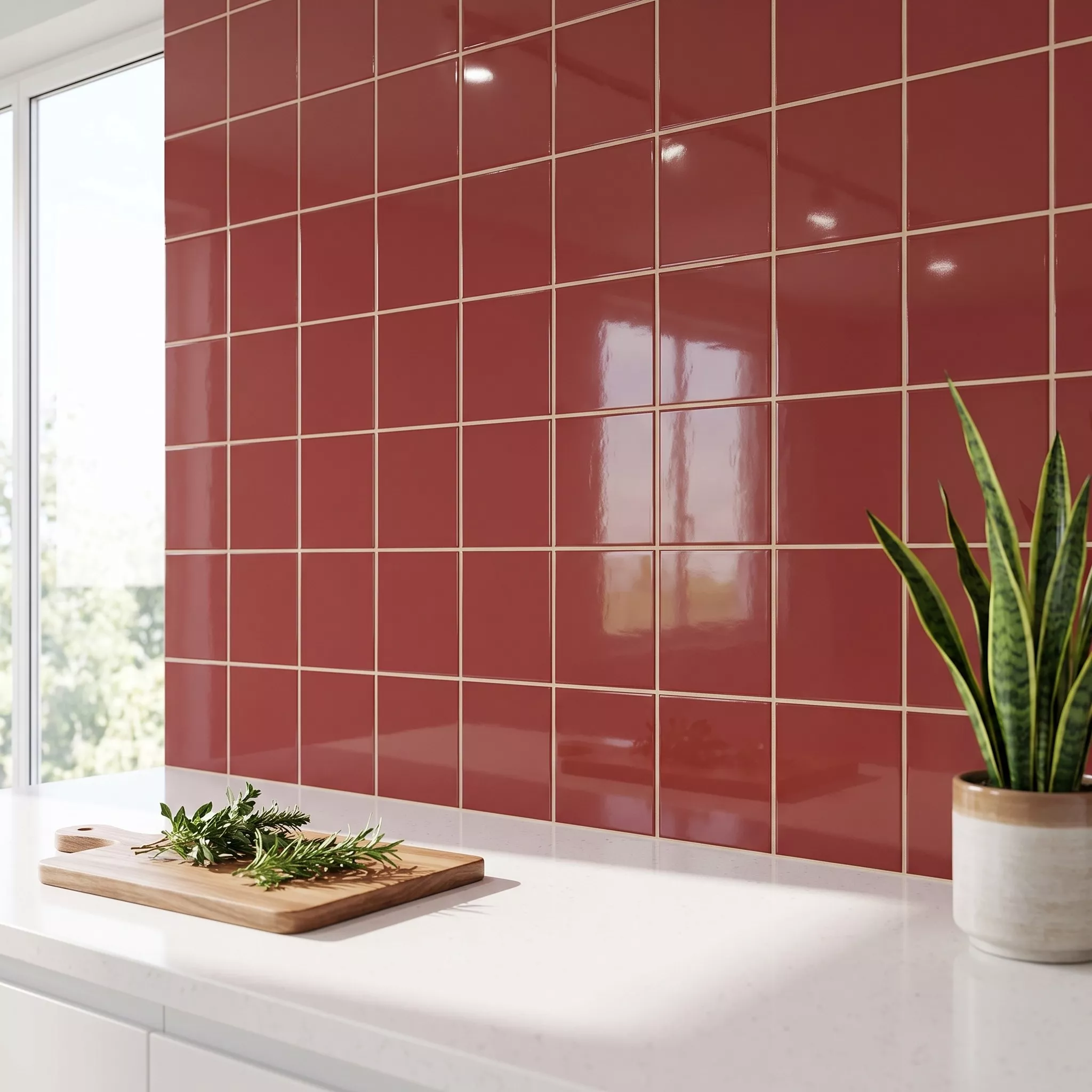 Carrelage métro Rouge Brillant 20x20 cm Sans Facette Ashville Burdeos