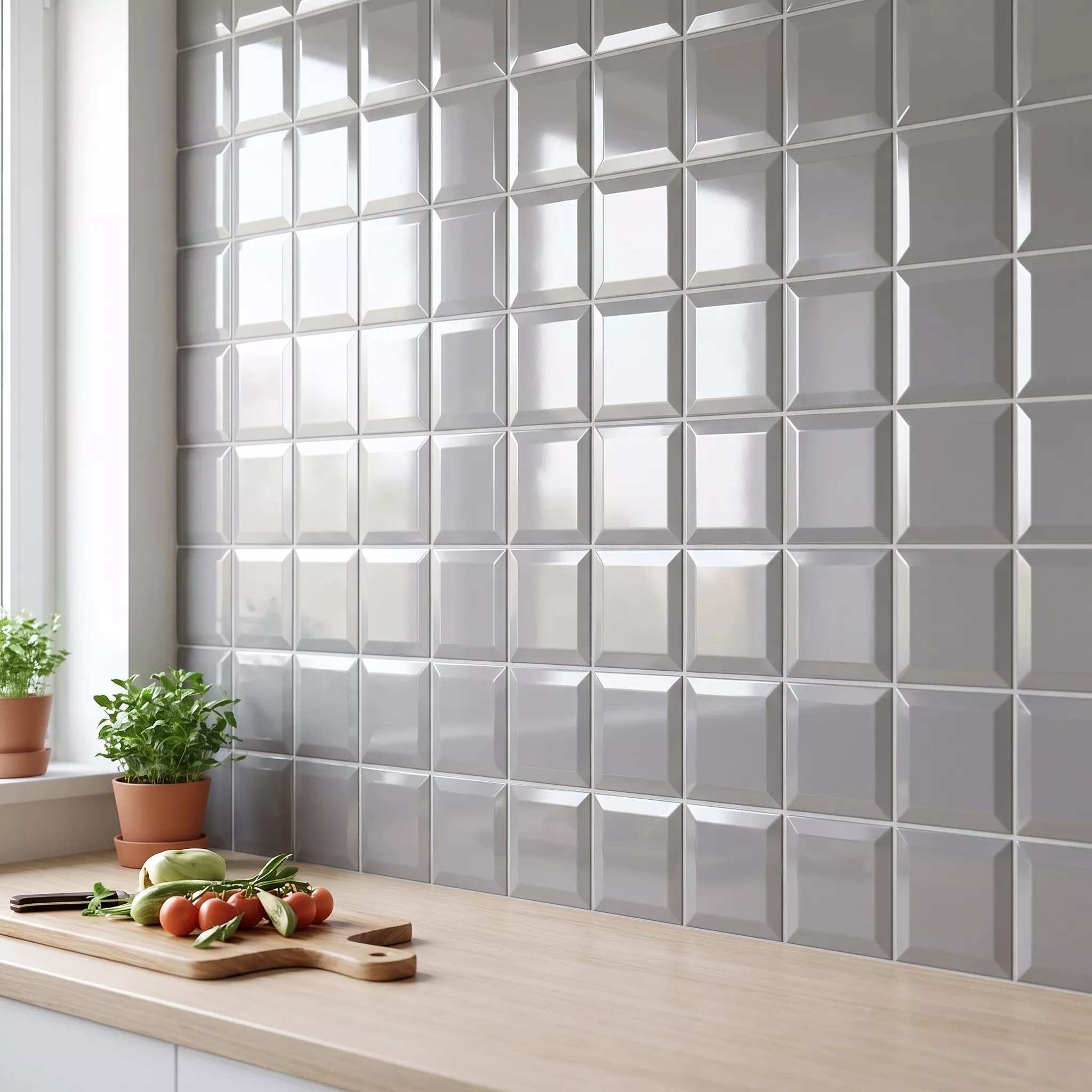 Carrelage métro Gris Brillant 10x10 cm Avec Facette Catarina Gris