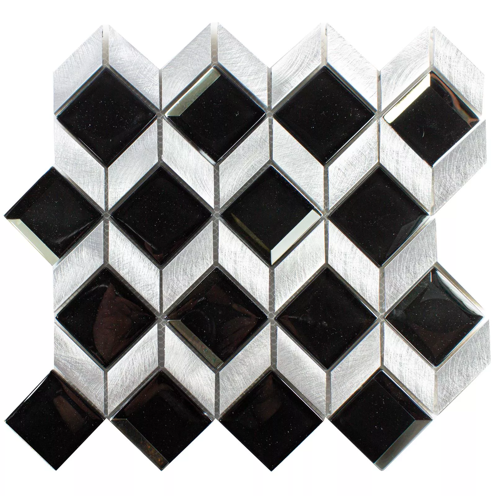 Échantillon Verre Métal Mosaïque Carrelage Tanja Noir Argent Cubes