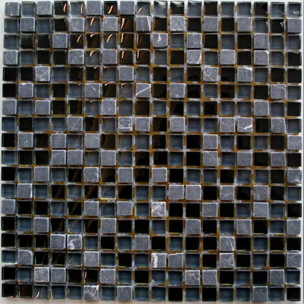 Échantillon Mosaïque Verre Marbré  Noir Mix