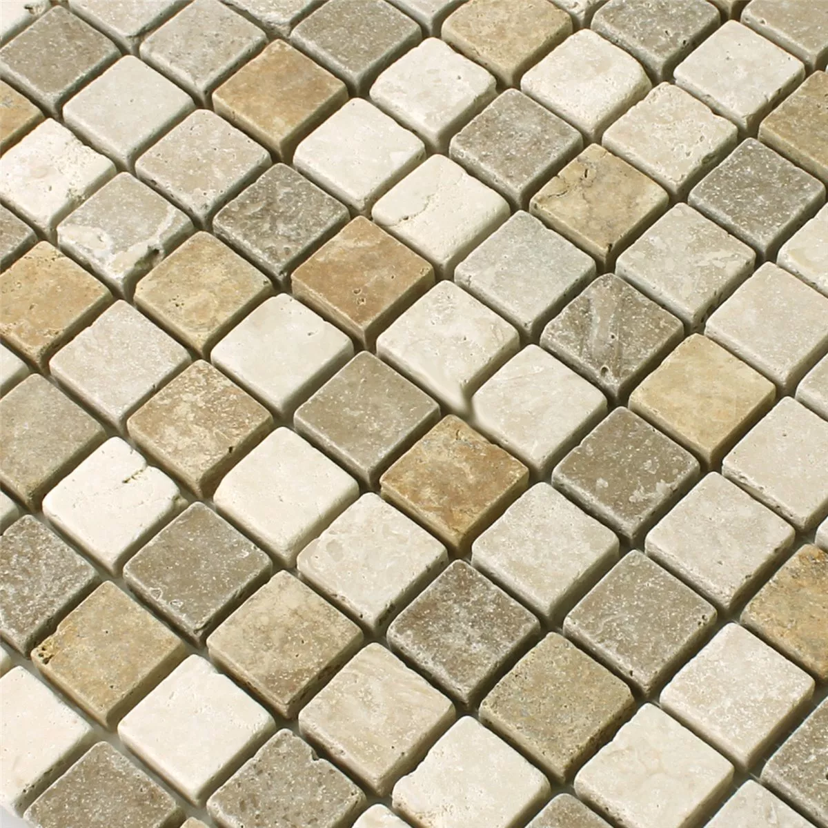 Échantillon Mosaïque Travertin Brun Beige Rouge