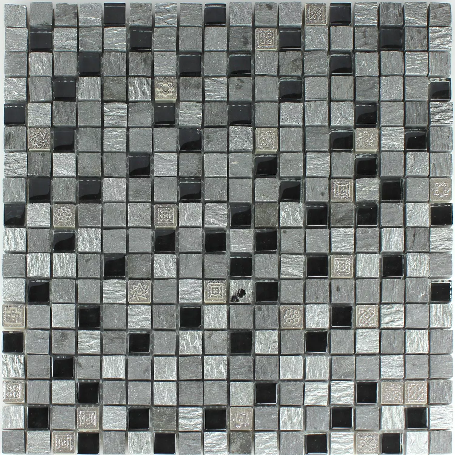 Échantillon Mosaïque Verre Pierre Naturelle Argent Noir