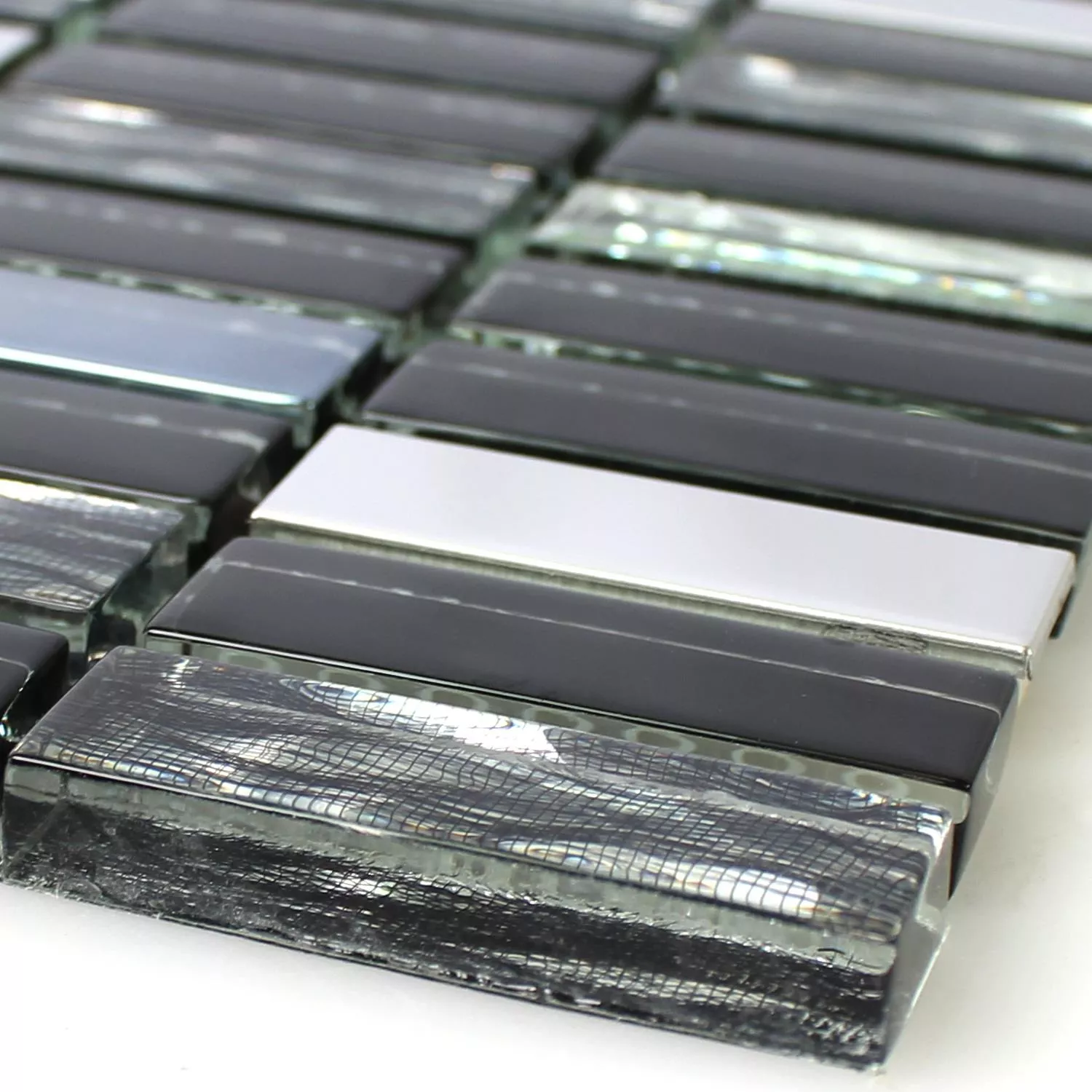Verre Acier Inoxydable Mosaïque Carrelage Malaya Noir Bâtonnet