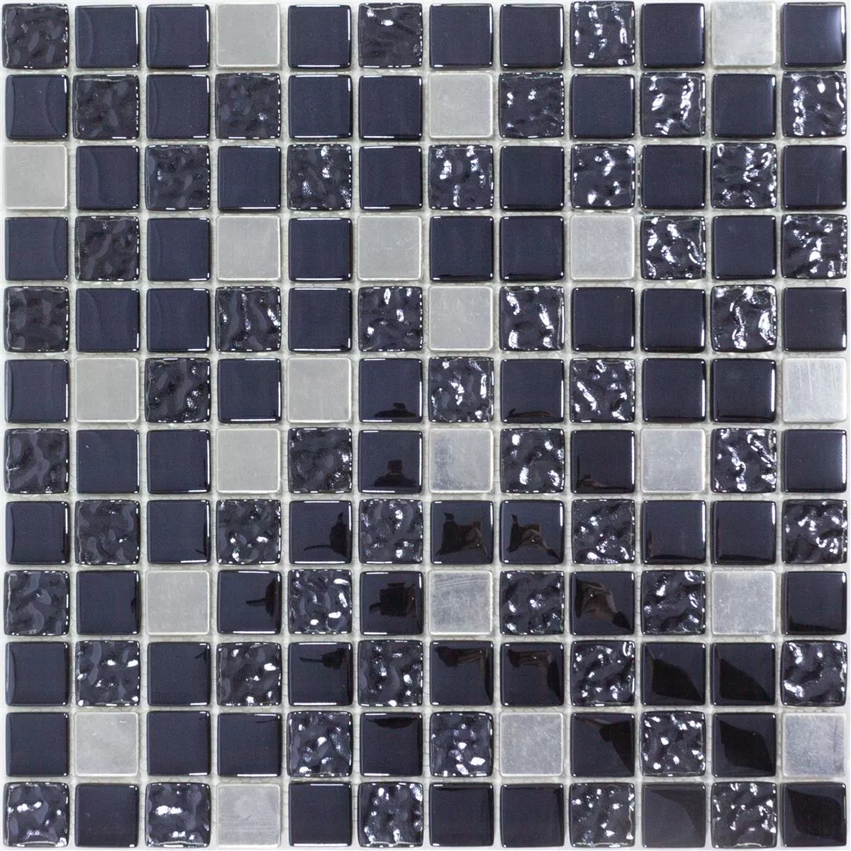 Échantillon Mosaïque Carrelage Verre Acier Inoxydable Blackriver Noir Argent Mix