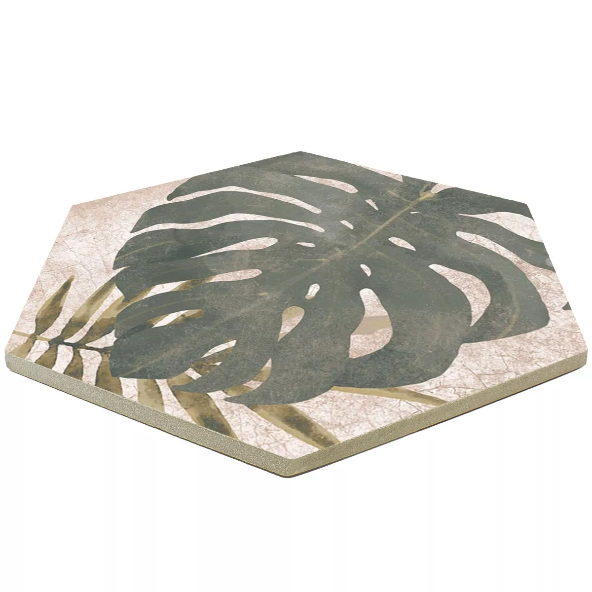 Grès Cérame Pleine Masse Carrelage Honiara Hexagone Décor Vert 22,5x25,9cm Décor