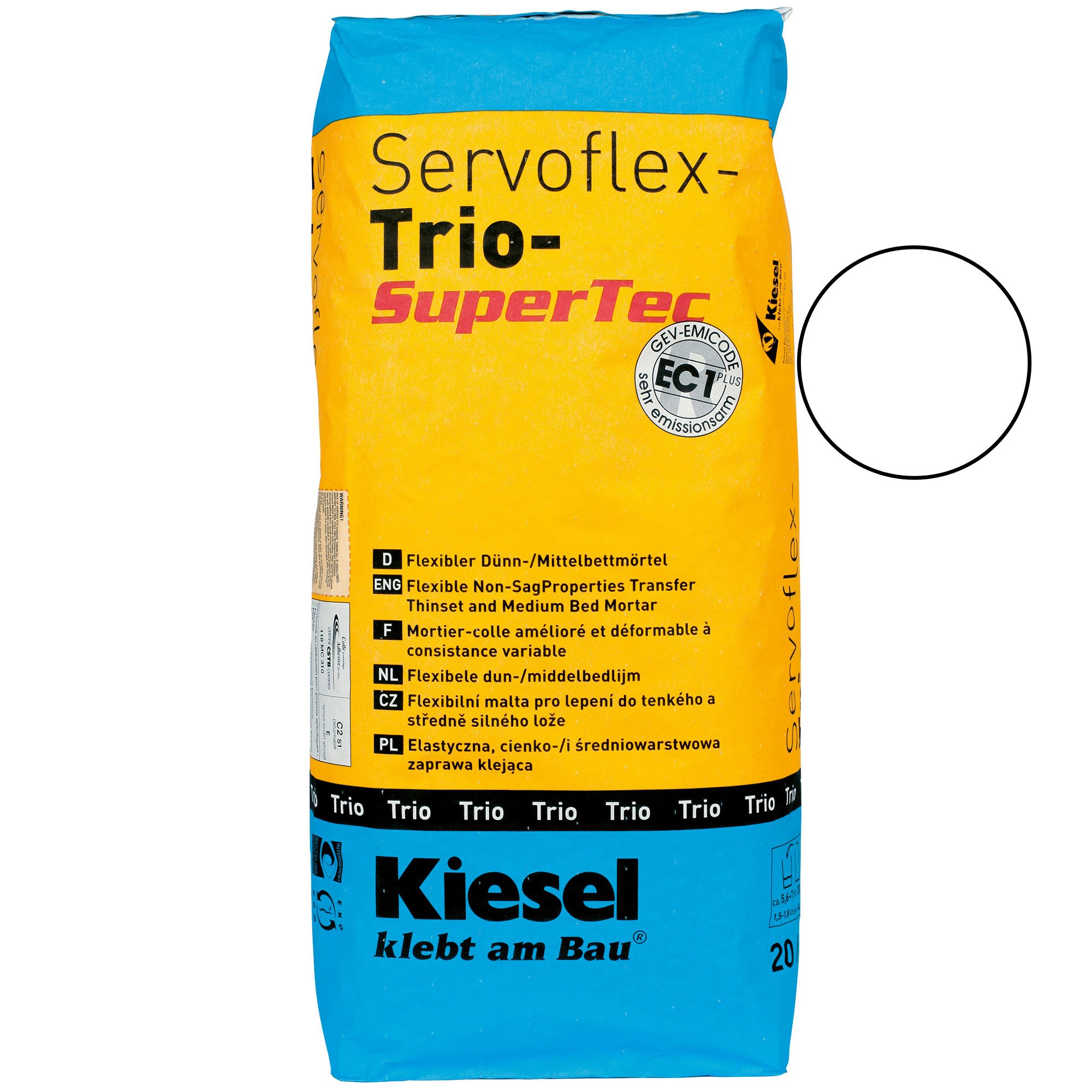 Colle à Carrelage Kiesel Servoflex Trio - Mortier Couche Mince Et Moyenne (20KG)
