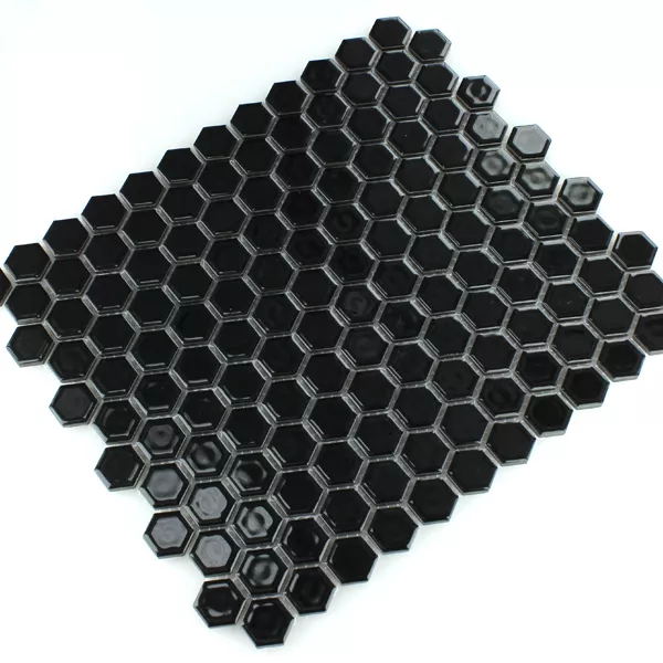 Échantillon Mosaïque Céramique Hexagon Noir Brillant H23
