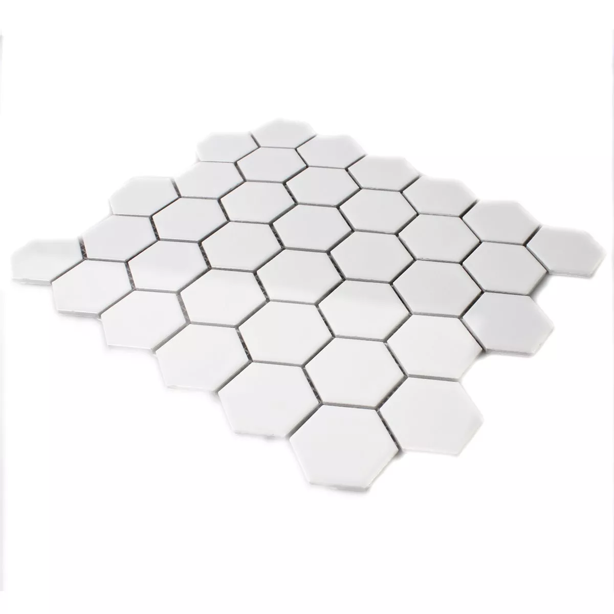 Échantillon Mosaïque Céramique Hexagone Blanc Brillant
