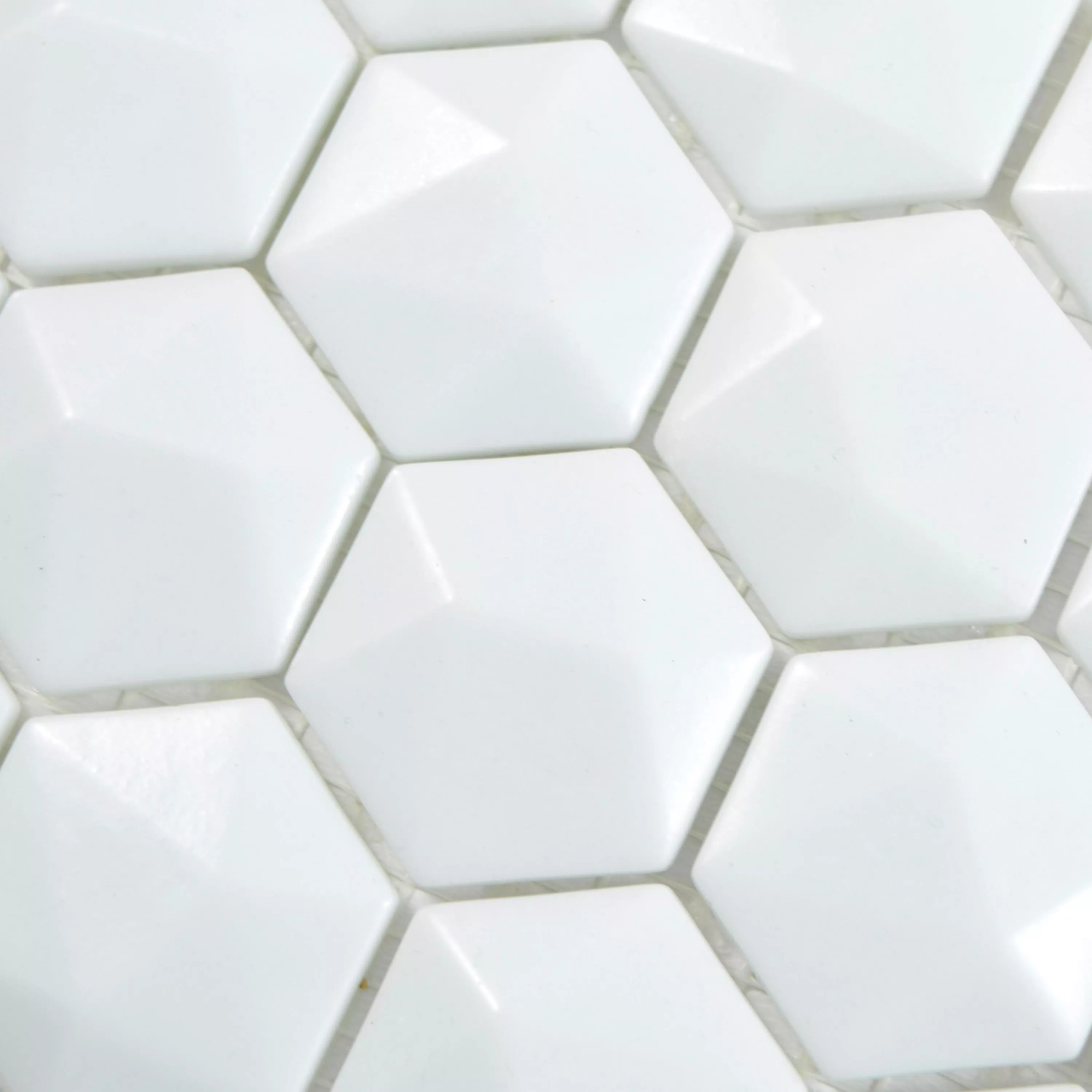 Mosaïque En Verre Carrelage Benevento Hexagone 3D Blanc
