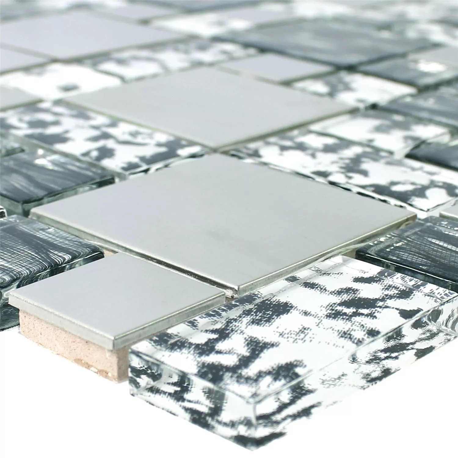 Verre Acier Inoxydable Mosaïque Rio Noir Argent Blanc Verre Acier Inoxydable Mosaïque Rio Noir Argent Blanc