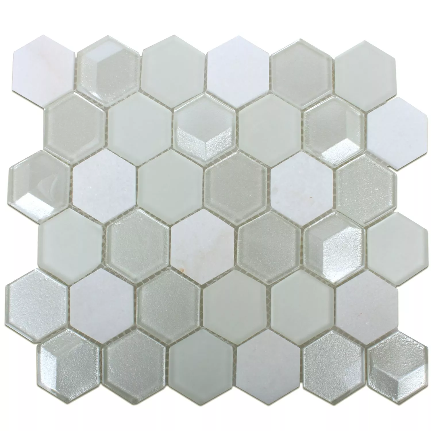 Échantillon Hexagone Verre Mosaïque Pierre Naturelle Blanc 3D