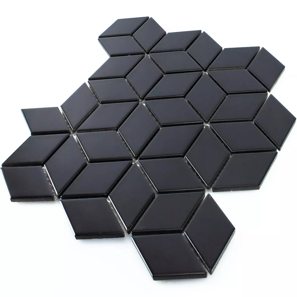 Échantillon Céramique Mosaïque Carrelage Cavalier 3D Cubes Mat Noir
