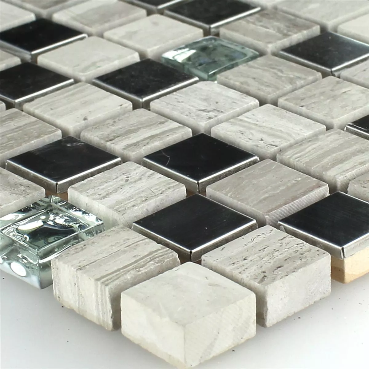 Échantillon Mosaïque Verre Acier Inoxydable Gris 